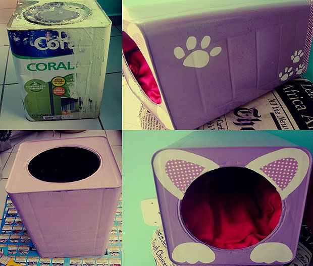 (Uma lata de tinta, algumas pinceladas e um tiquinho de capricho: eis uma casinha de gatos feita porvocê! (Foto: www.casadecolorir.com.br/Reprodução))